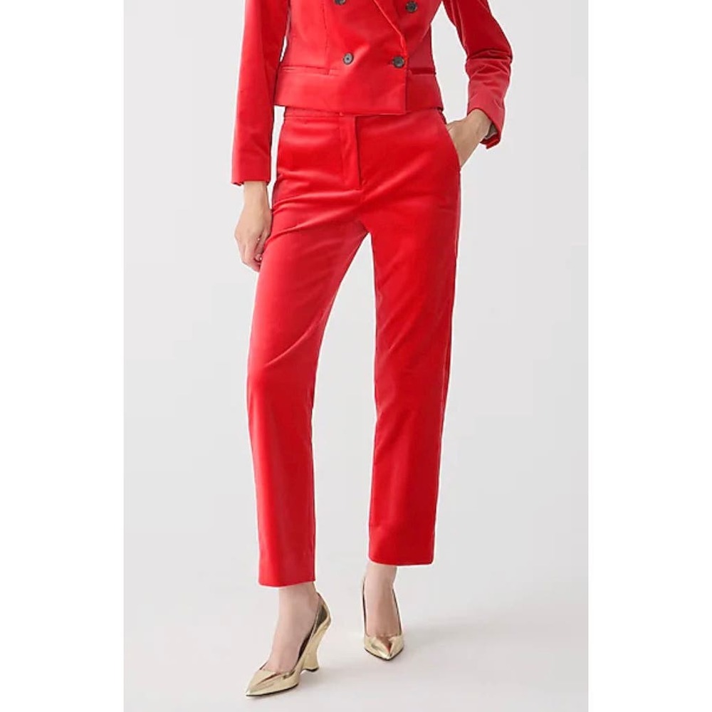 J. Crew Kate Straight Leg Pants Stretch Velvet Festival Red Size 0